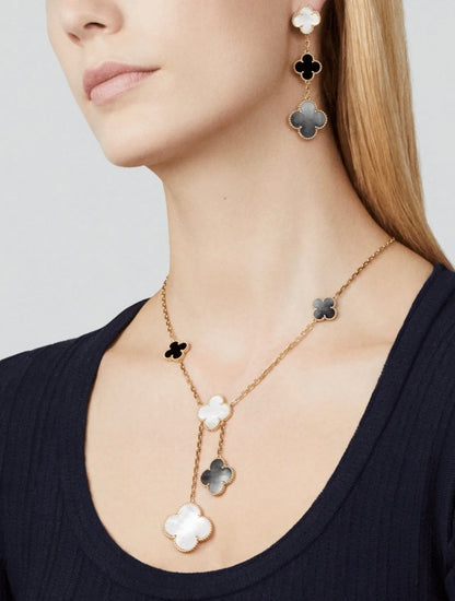 [ELAN LUXE]CLOVER 3 MOTIF MOP ONYX DARK MOP PINK GOLD EARRINGS