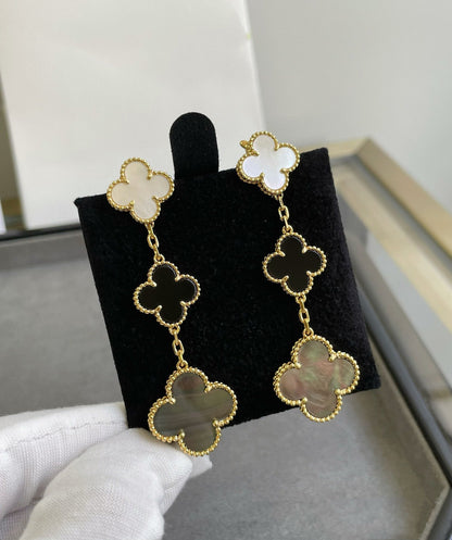 [ELAN LUXE]CLOVER 3 MOTIF MOP ONYX DARK MOP PINK GOLD EARRINGS