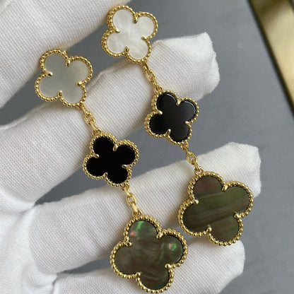 [ELAN LUXE]CLOVER 3 MOTIF MOP ONYX DARK MOP PINK GOLD EARRINGS