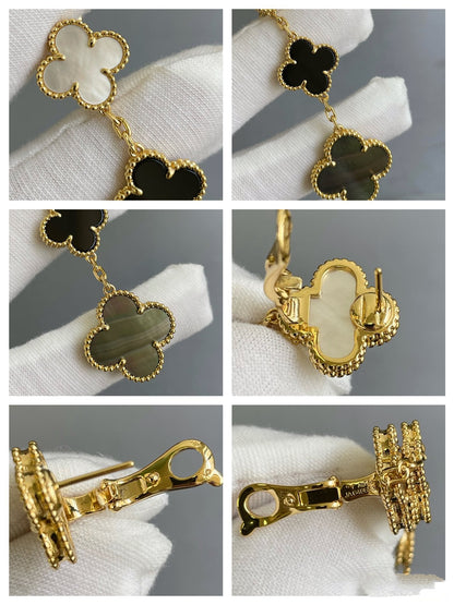 [ELAN LUXE]CLOVER 3 MOTIF MOP ONYX DARK MOP PINK GOLD EARRINGS