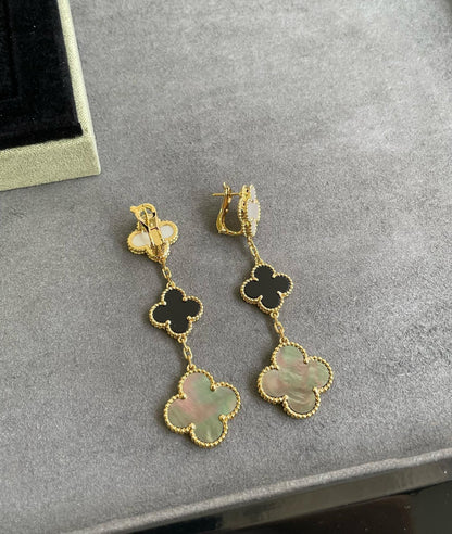 [ELAN LUXE]CLOVER 3 MOTIF MOP ONYX DARK MOP PINK GOLD EARRINGS