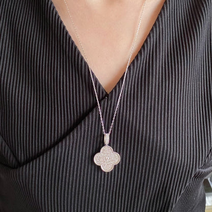 [ELAN LUXE]CLOVER 25MM LARGE PEDANT DIAMOND PAVED LONG NECKLACE
