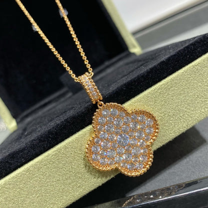 [ELAN LUXE]CLOVER 25MM LARGE PEDANT DIAMOND PAVED LONG NECKLACE