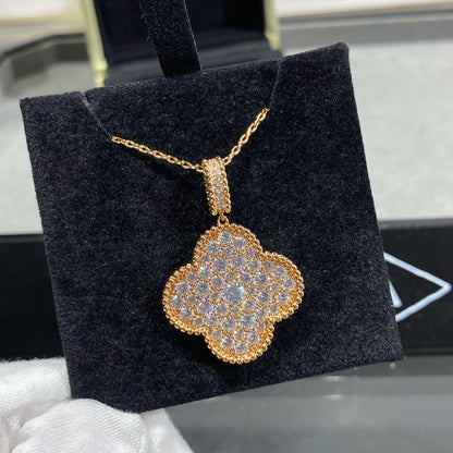 [ELAN LUXE]CLOVER 25MM LARGE PEDANT DIAMOND PAVED LONG NECKLACE