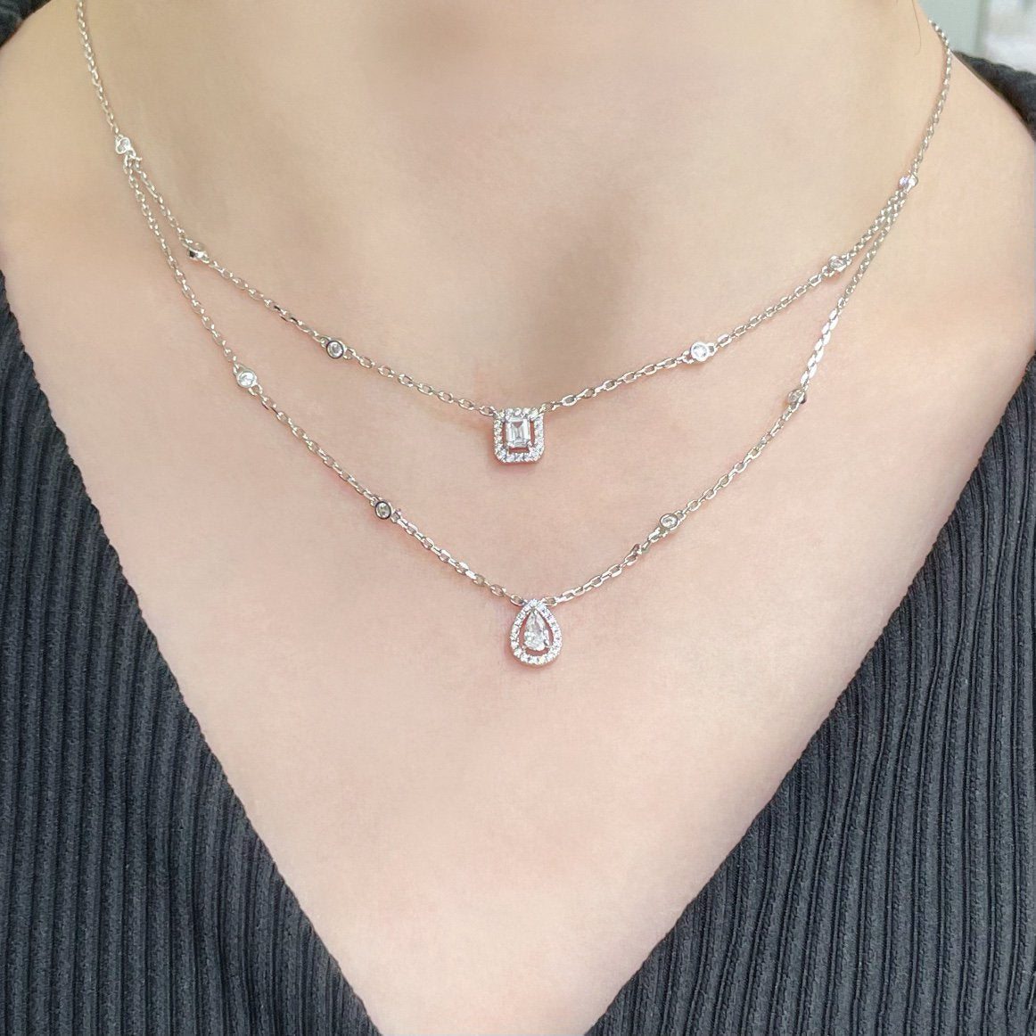 [ELAN LUXE]MY TWIN 2 ROW DIAMOND NECKLACE