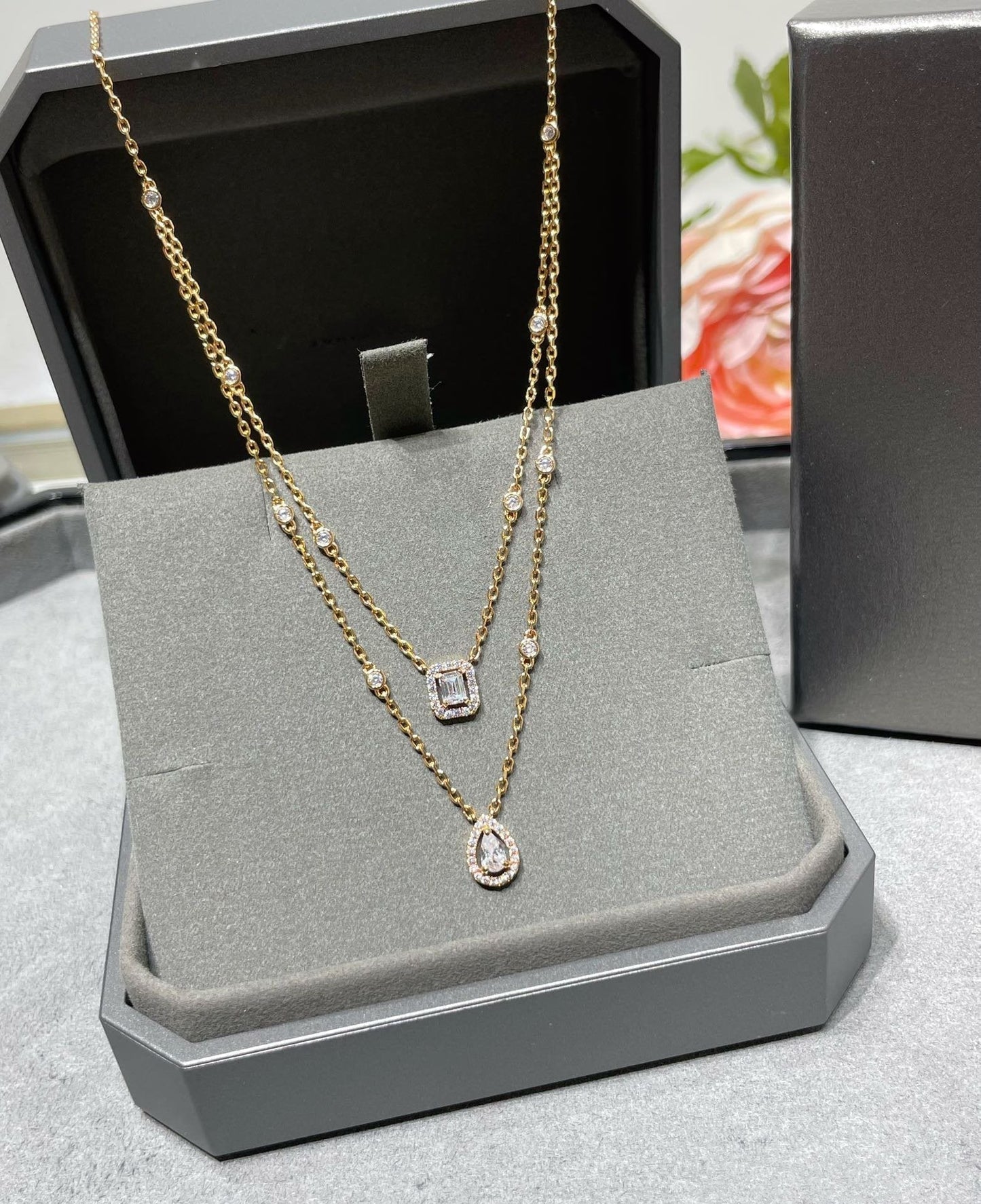 [ELAN LUXE]MY TWIN 2 ROW DIAMOND NECKLACE