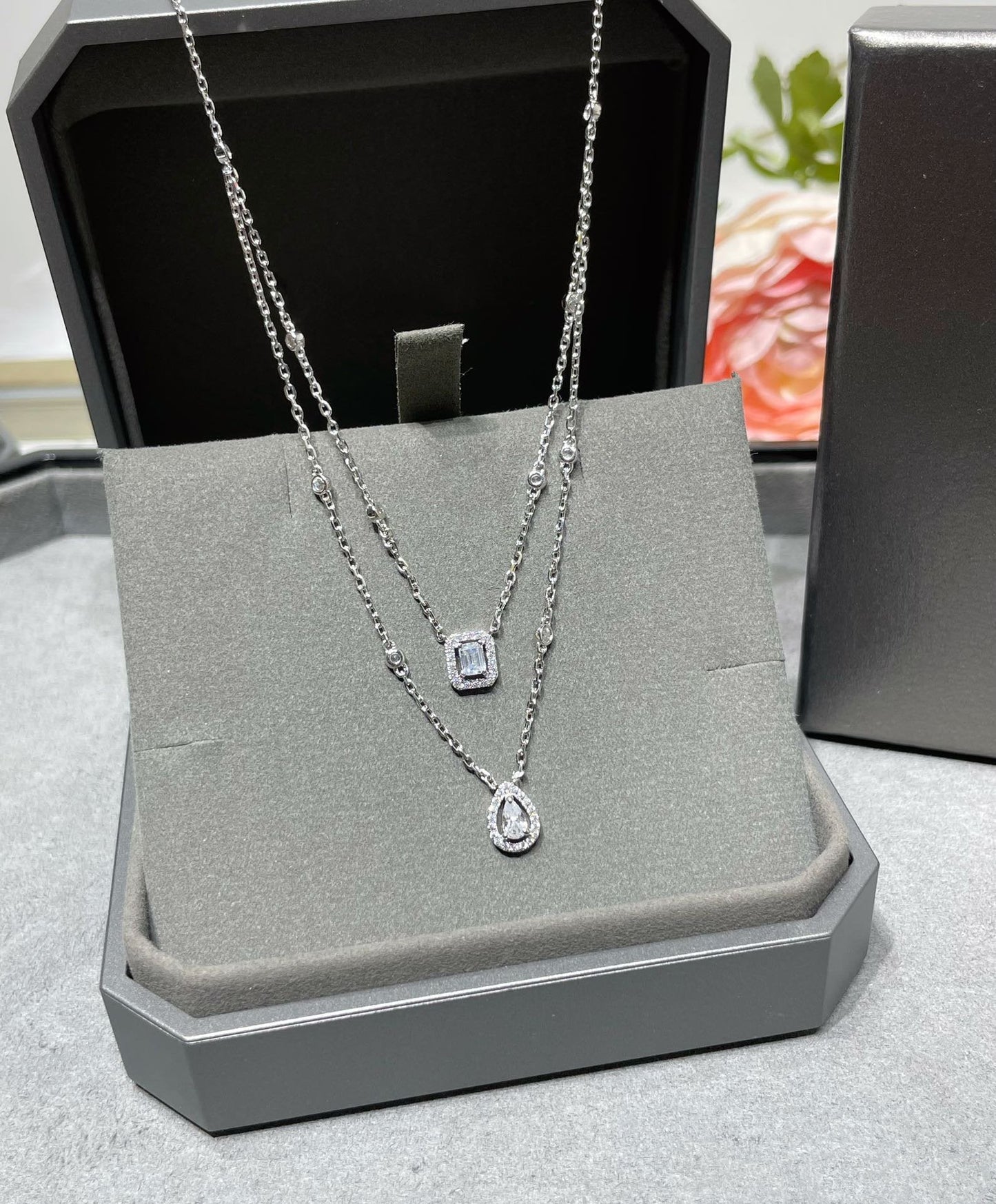 [ELAN LUXE]MY TWIN 2 ROW DIAMOND NECKLACE