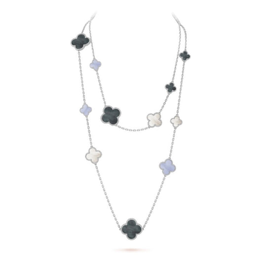 [ELAN LUXE]CLOVER 16 MOTIF CHALCEDONY MOP SILVER NECKLACE
