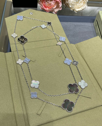 [ELAN LUXE]CLOVER 16 MOTIF CHALCEDONY MOP SILVER NECKLACE