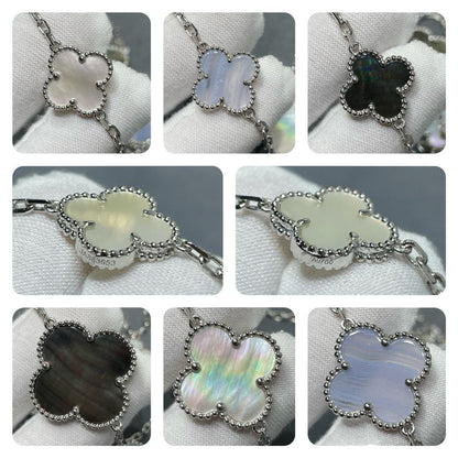 [ELAN LUXE]CLOVER 16 MOTIF CHALCEDONY MOP SILVER NECKLACE