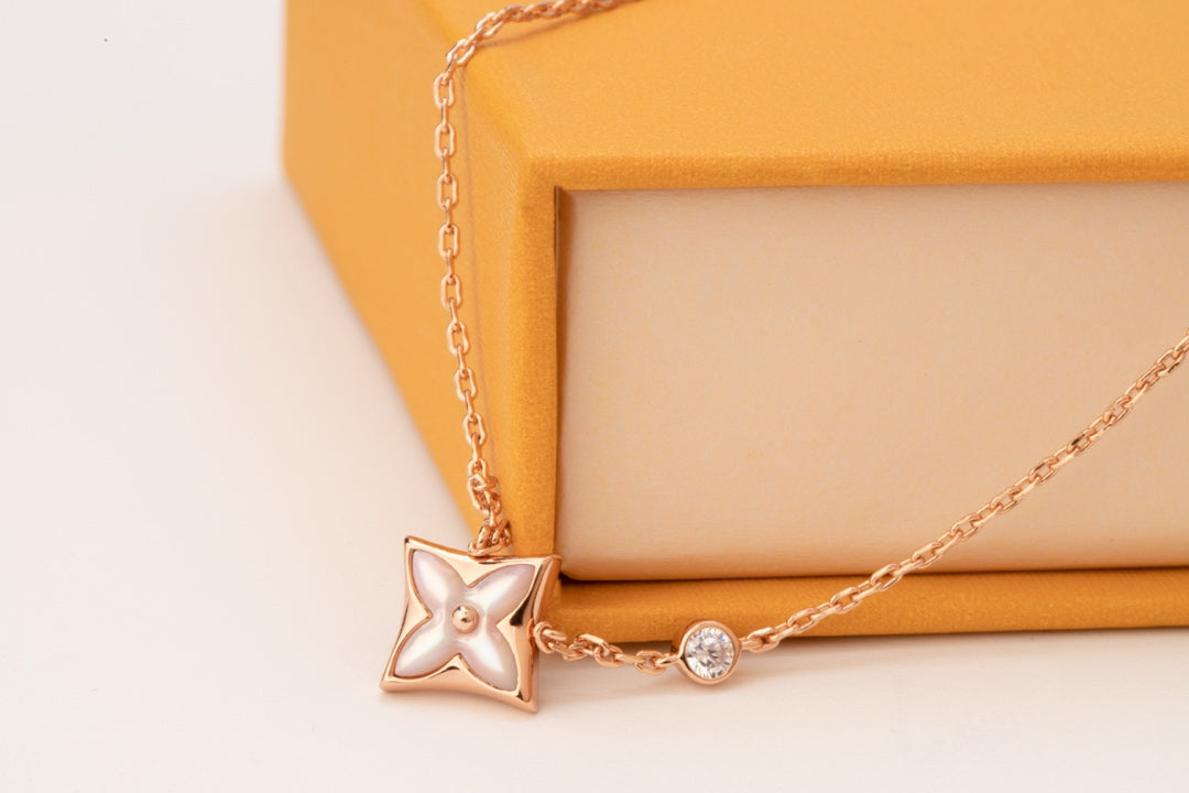 [ELAN LUXE]STAR PINK MOP 1 DIAMOND PINK GOLD NECKLACE