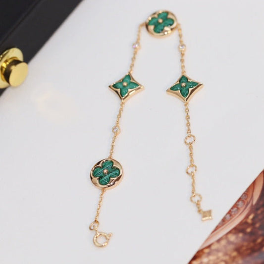 [ELAN LUXE]STAR AND SUN 4 MOTIF PINK GOLD MALACHITE BRACELET