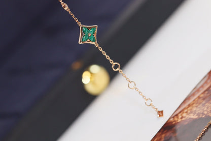 [ELAN LUXE]STAR AND SUN 4 MOTIF PINK GOLD MALACHITE BRACELET