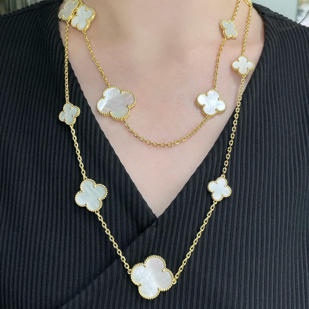 [ELAN LUXE]CLOVER 16 MOTIF WHITE MOP GOLD NECKLACE