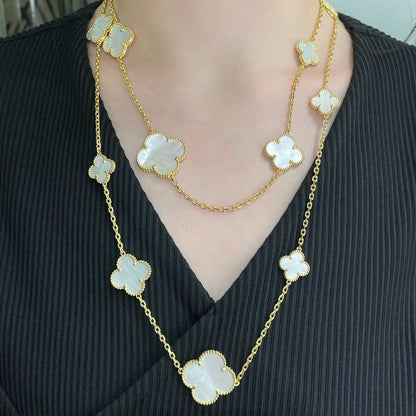 [ELAN LUXE]CLOVER 16 MOTIF WHITE MOP GOLD NECKLACE