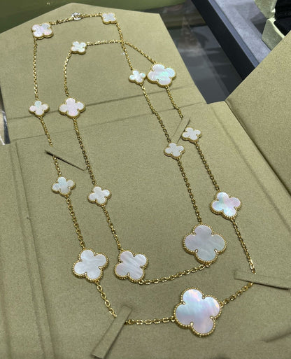 [ELAN LUXE]CLOVER 16 MOTIF WHITE MOP GOLD NECKLACE