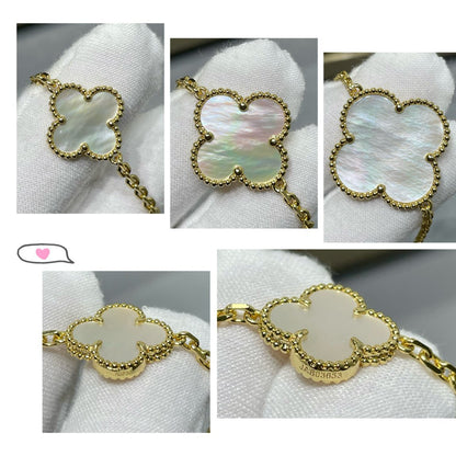 [ELAN LUXE]CLOVER 16 MOTIF WHITE MOP GOLD NECKLACE