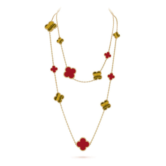 [ELAN LUXE]CLOVER 16 MOTIF CARNELIAN TIGER EYE ROSE GOLD NECKLACE