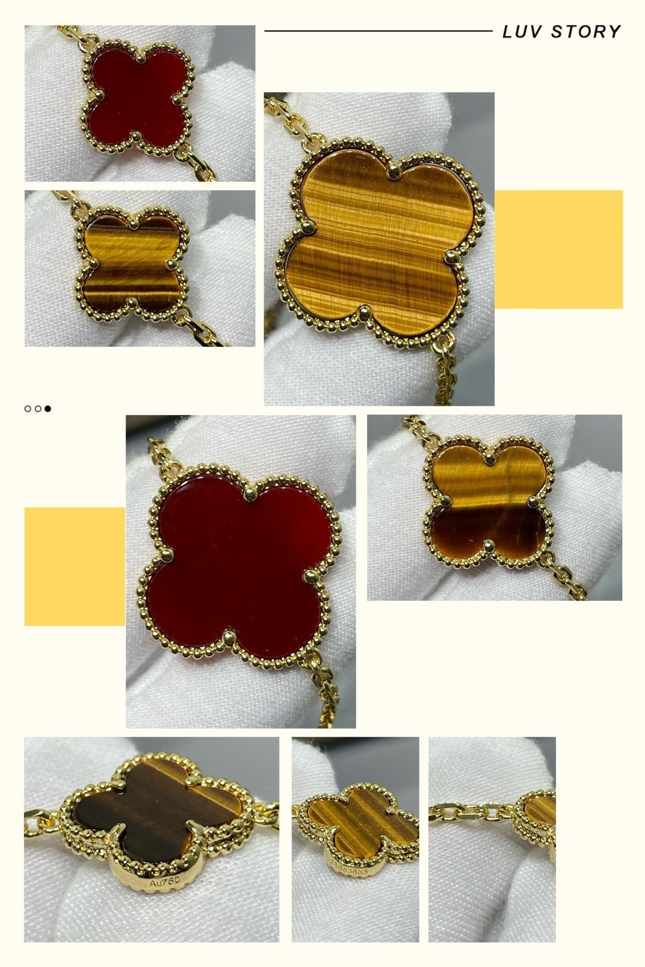 [ELAN LUXE]CLOVER 16 MOTIF CARNELIAN TIGER EYE ROSE GOLD NECKLACE
