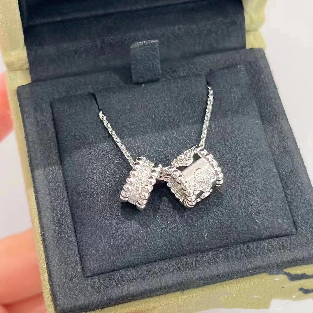 [ELAN LUXE]PERLEE DOUBLE PENDANT SILVER DIAMOND NECKLACE