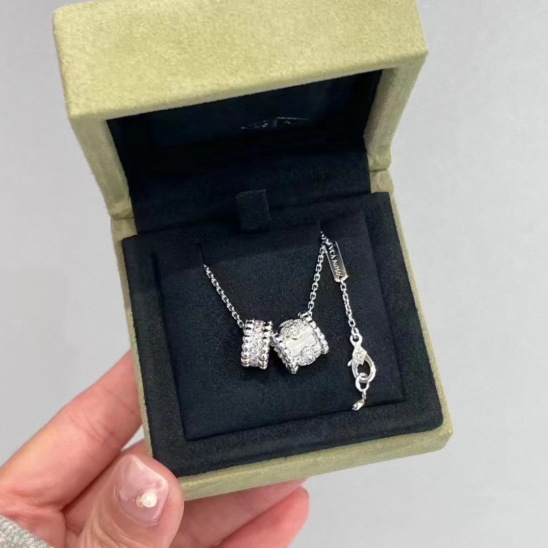 [ELAN LUXE]PERLEE DOUBLE PENDANT SILVER DIAMOND NECKLACE