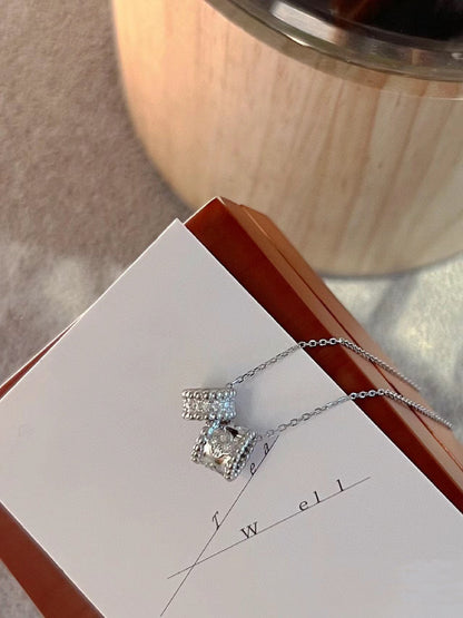 [ELAN LUXE]PERLEE DOUBLE PENDANT SILVER DIAMOND NECKLACE