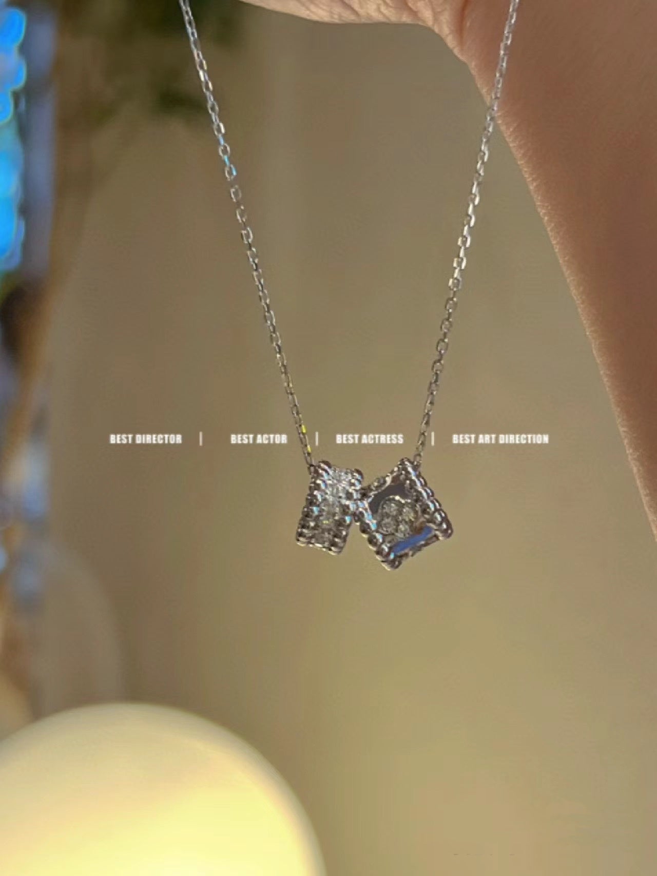 [ELAN LUXE]PERLEE DOUBLE PENDANT SILVER DIAMOND NECKLACE