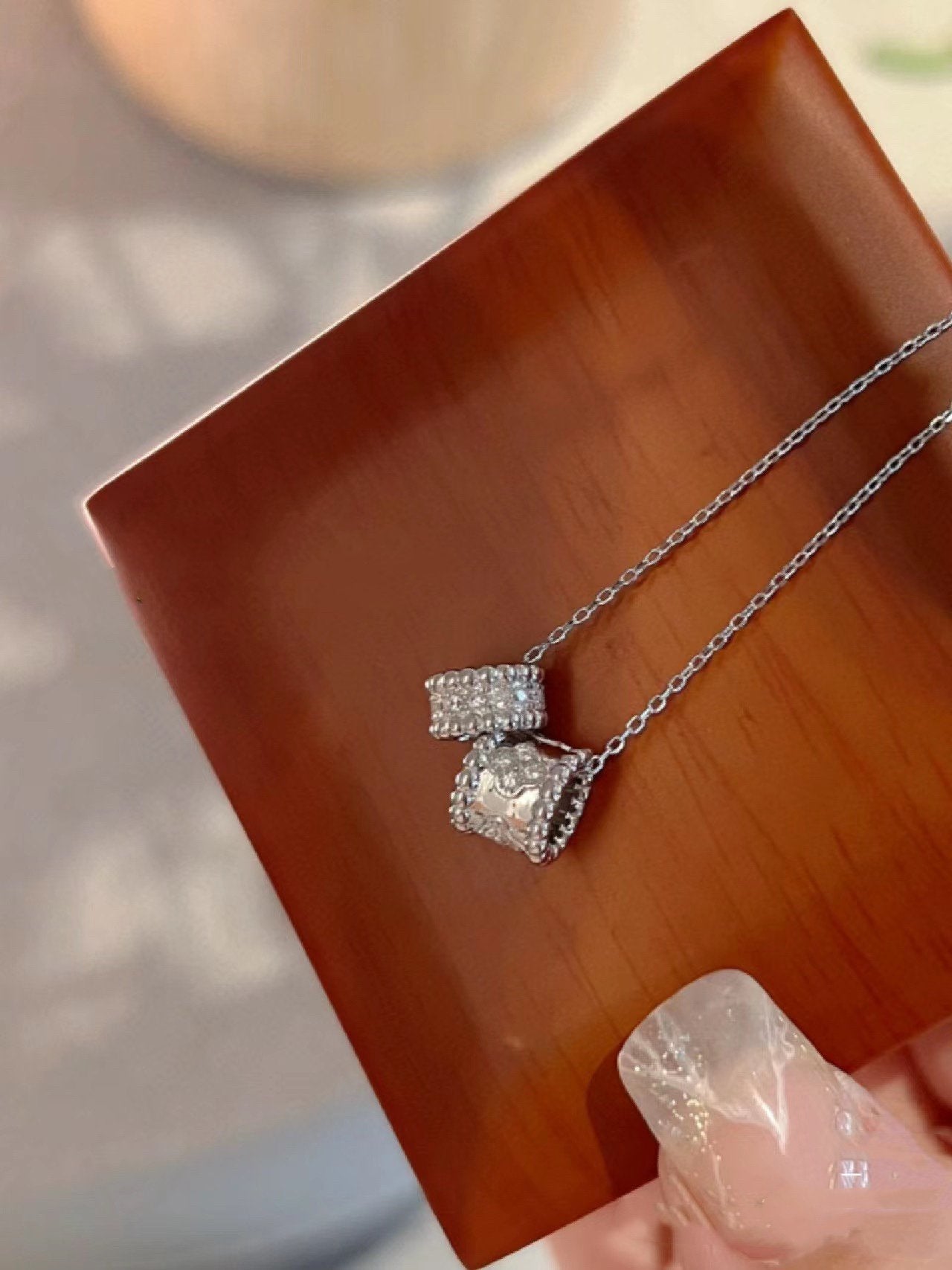 [ELAN LUXE]PERLEE DOUBLE PENDANT SILVER DIAMOND NECKLACE