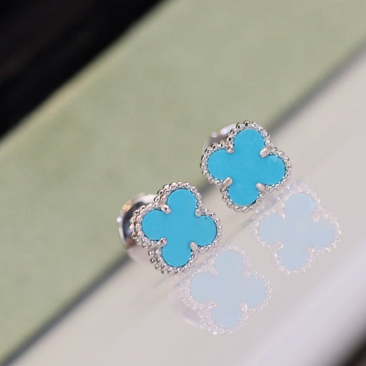 [ELAN LUXE]CLOVER MINI TURQUOISE SILVER STUD EARRINGS