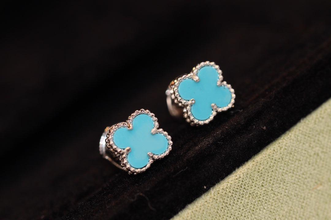 [ELAN LUXE]CLOVER MINI TURQUOISE SILVER STUD EARRINGS