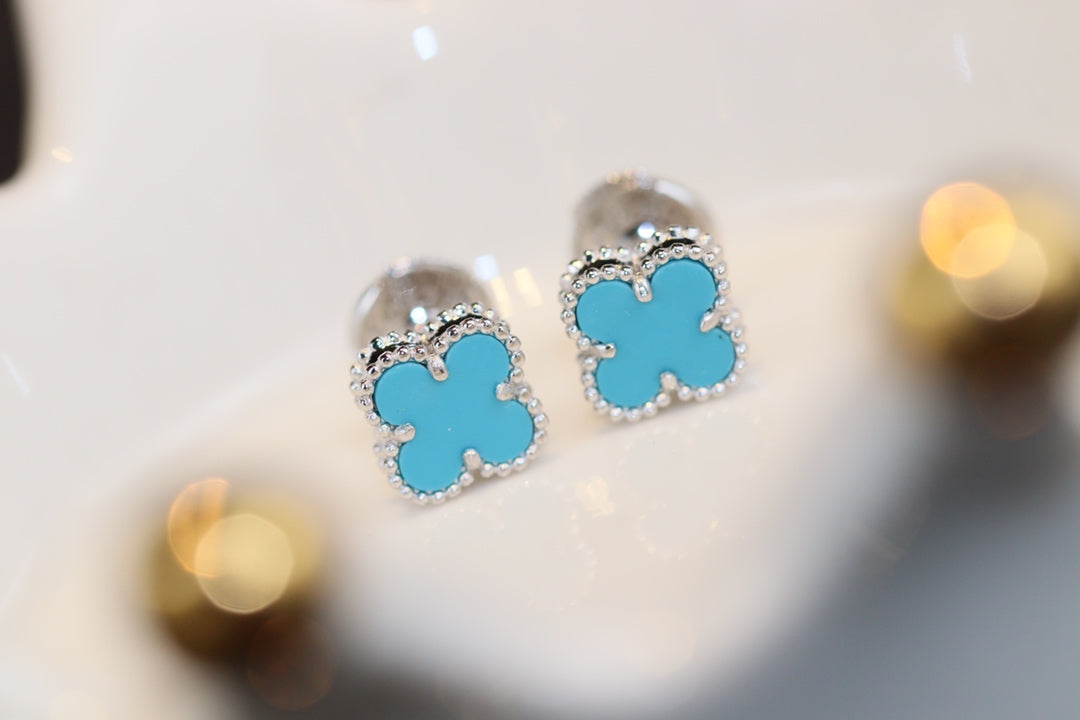 [ELAN LUXE]CLOVER MINI TURQUOISE SILVER STUD EARRINGS