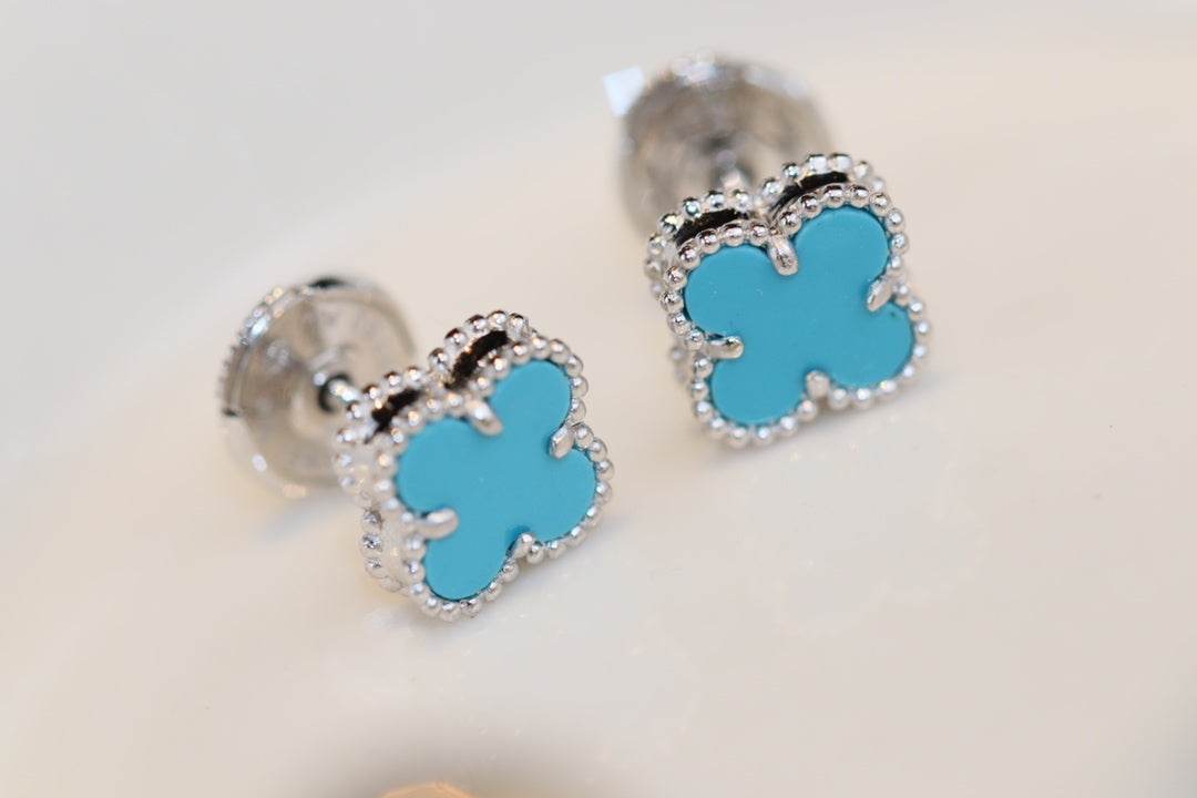 [ELAN LUXE]CLOVER MINI TURQUOISE SILVER STUD EARRINGS