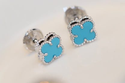 [ELAN LUXE]CLOVER MINI TURQUOISE SILVER STUD EARRINGS