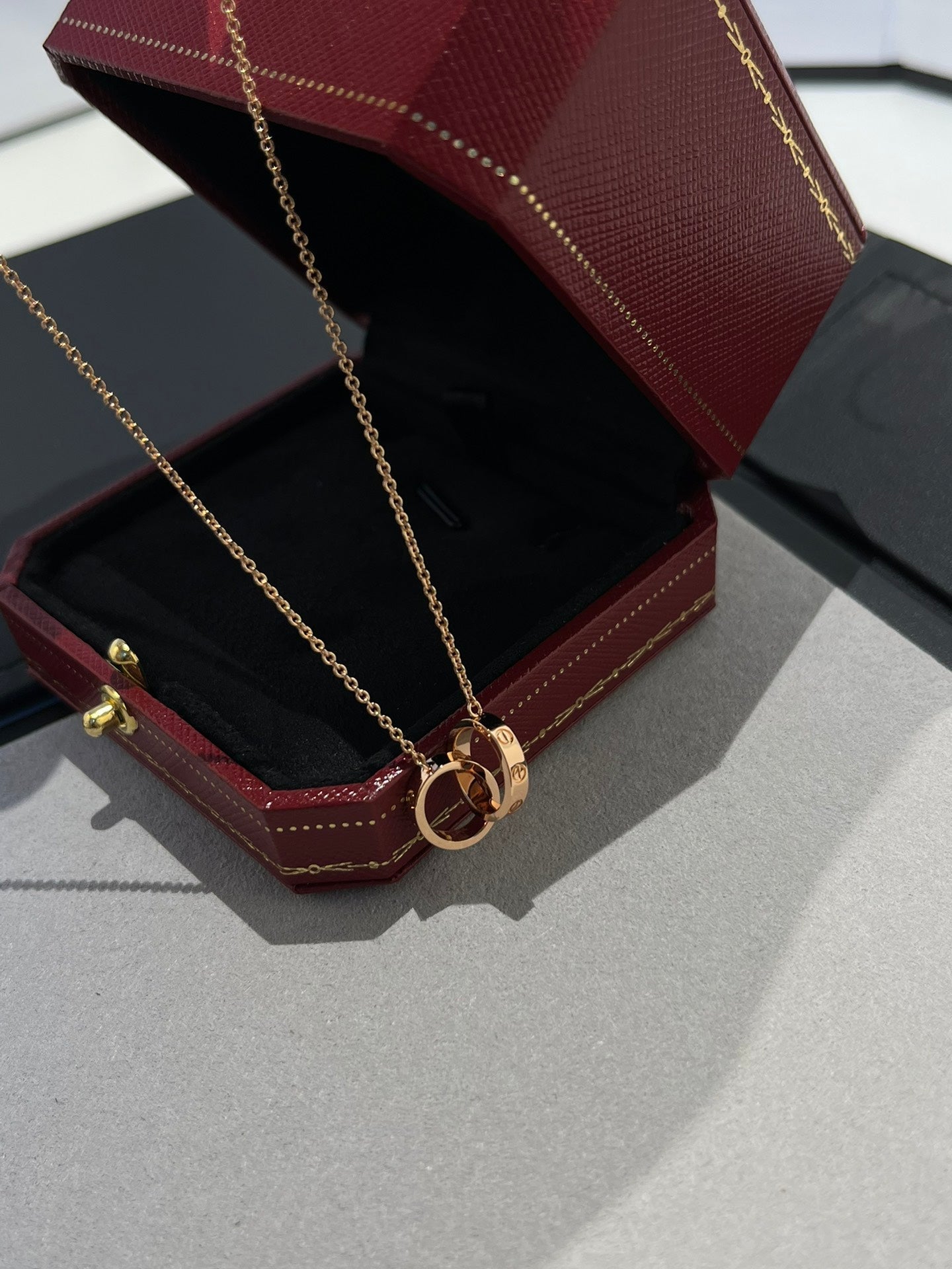 [ELAN LUXE]LOVE NECKLACE DOUBLE RING PINK GOLD
