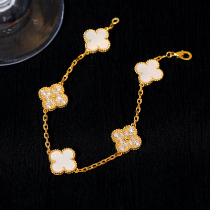 [ELAN LUXE]CLOVER BRACELET 5 MOTIF WHITE MOP DIAMOND