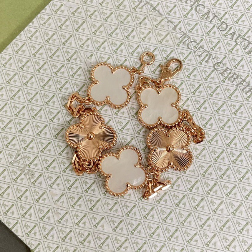 [ELAN LUXE]CLOVER BRACELET 5 MOTIF WHITE MOP PINK GOLD