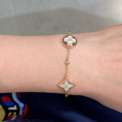 [ELAN LUXE]STAR AND SUN 4 MOTIF WHITE MOP PINK GOLD BRACELET
