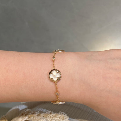 [ELAN LUXE]STAR AND SUN 4 MOTIF WHITE MOP PINK GOLD BRACELET