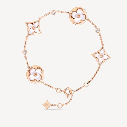 [ELAN LUXE]STAR AND SUN 4 MOTIF WHITE MOP PINK GOLD BRACELET