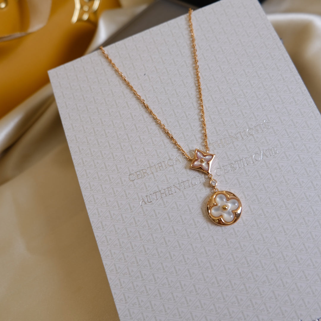 [ELAN LUXE]STAR AND SUN WHITE MOP 2 MOTIF PINK GOLD NECKLACE