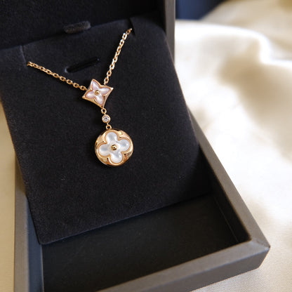 [ELAN LUXE]STAR AND SUN WHITE MOP 2 MOTIF PINK GOLD NECKLACE