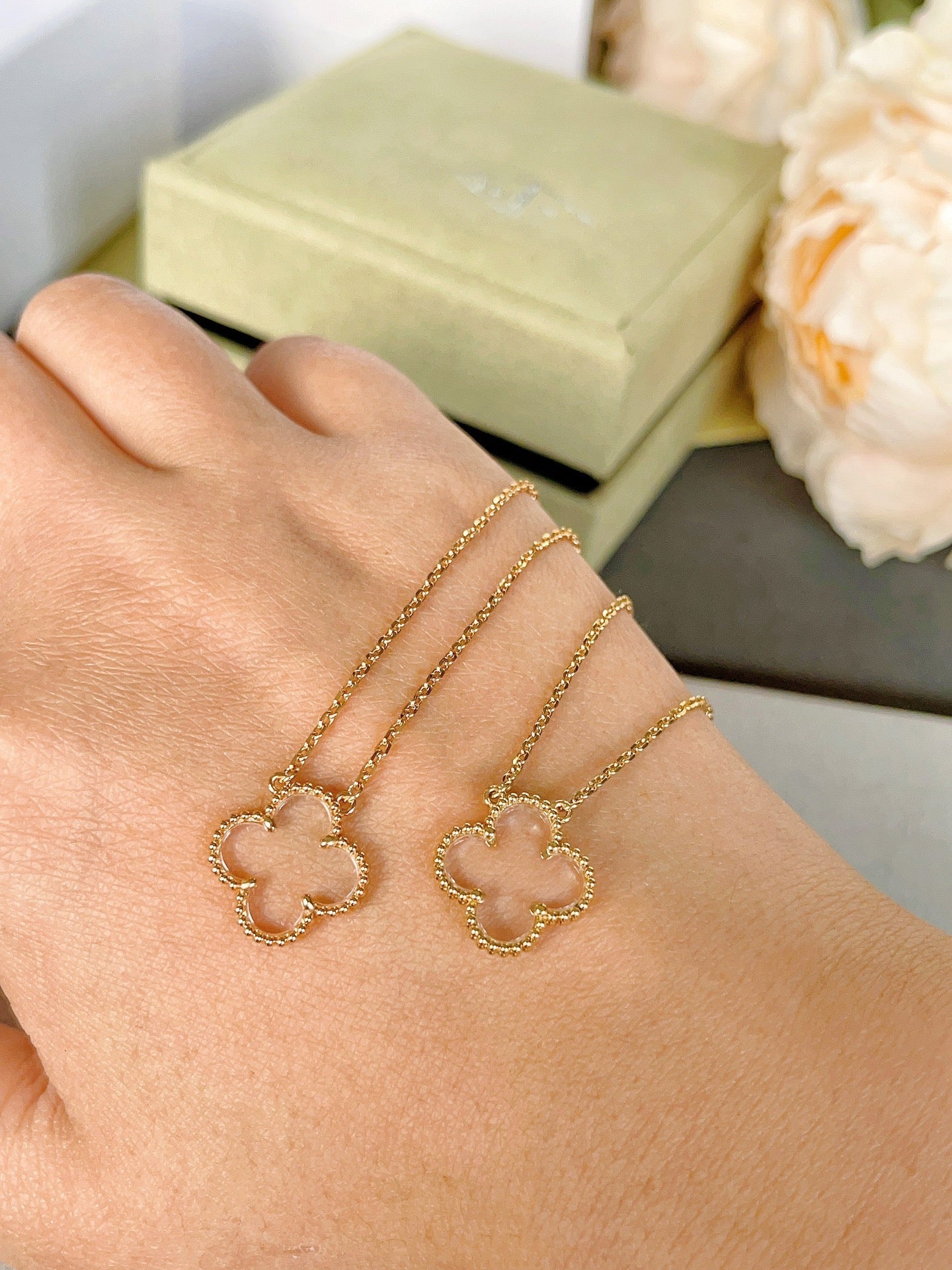 [ELAN LUXE]CLOVER ROCK CRYSTAL ROSE GOLD NECKLACE