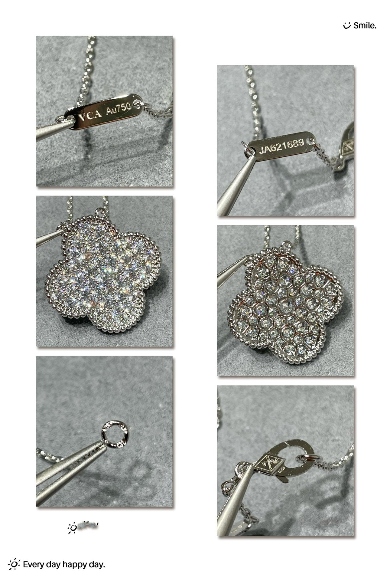 [ELAN LUXE]CLOVER 25MM LARGE PENDANT DIAMOND PAVED SILVER NECKLACE