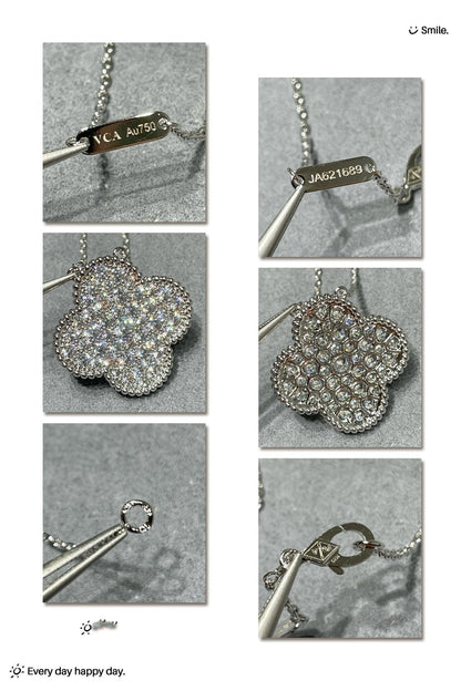 [ELAN LUXE]CLOVER 25MM LARGE PENDANT DIAMOND PAVED SILVER NECKLACE