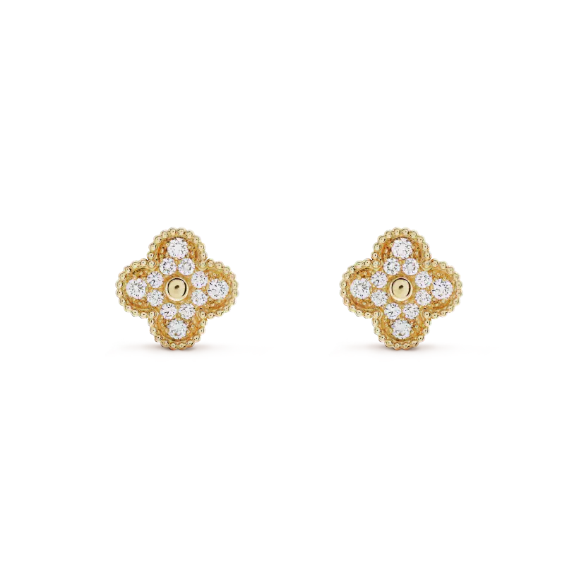 [ELAN LUXE]CLOVER MEDIUM 1 MOTIFS FUll DIAMOND EARRINGS