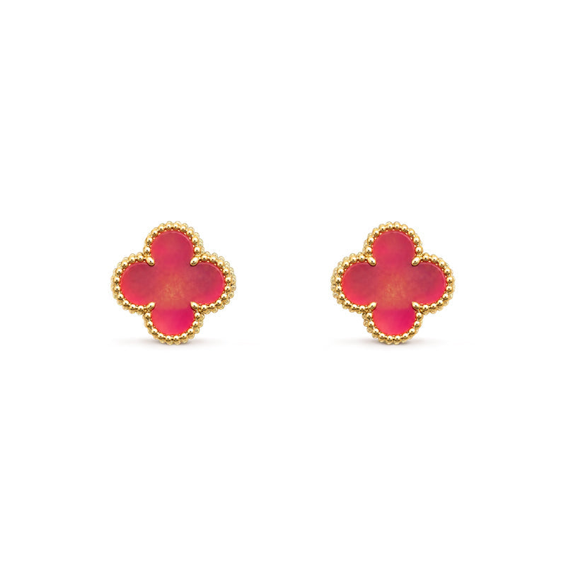 [ELAN LUXE]NEW CLOVER 1 MOTIF PINK ENAMEL STUD EARRINGS