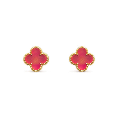 [ELAN LUXE]NEW CLOVER 1 MOTIF PINK ENAMEL STUD EARRINGS