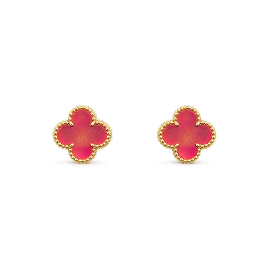 [ELAN LUXE]NEW CLOVER 15MM PINK ENAMEL STUD EARRINGS