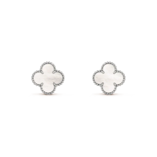 [ELAN LUXE]CLOVER MEDIUM 1 MOTIFS  WHITE MOP EARRINGS SILVER