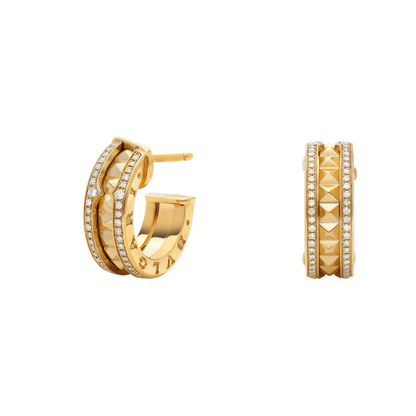 [ELAN LUXE]ZERO 1 ROCK GOLD EARRINGS WITH STUDDED SPIRAL AND PAVED DIAMONDS
